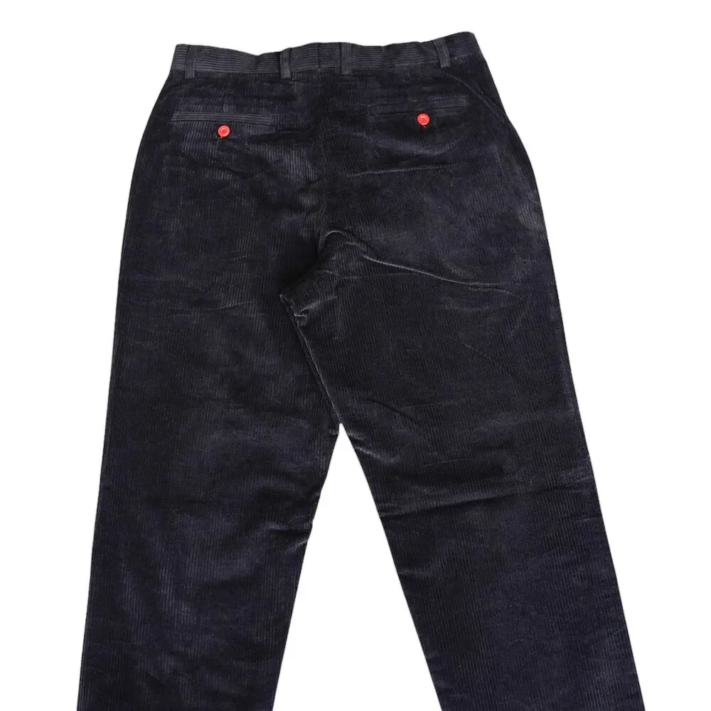 Mens 32 Black Corduroy Pants High Waist Flat Front Straight Fit Trousers NWT